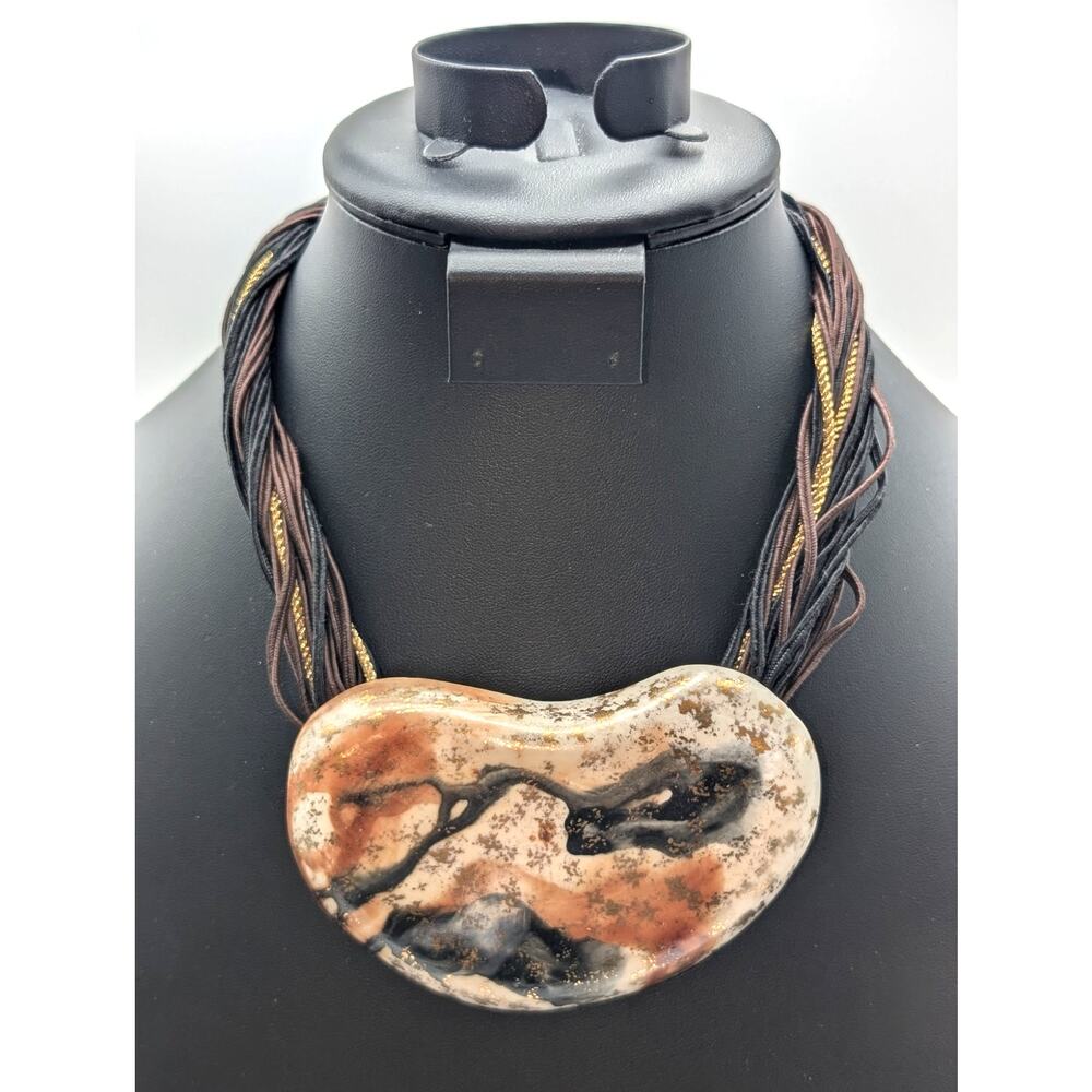 Artist Carol Halmy Ceramic Multi-Corded Pendant Hook Clasp 16.5" Necklace